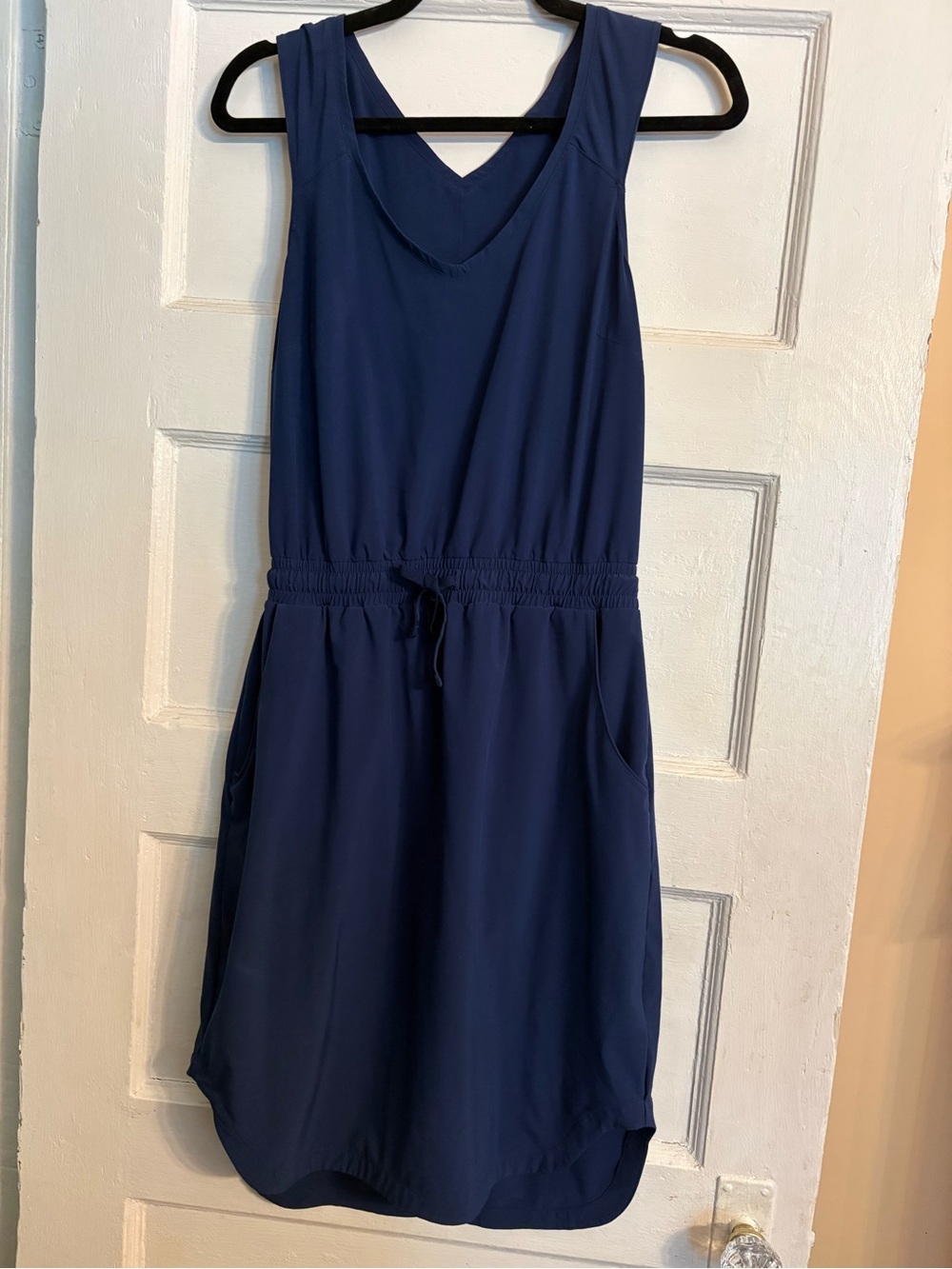 ExOfficio Navy Blue Sleeveless Drawstring Waist Travel Dress with Pockets